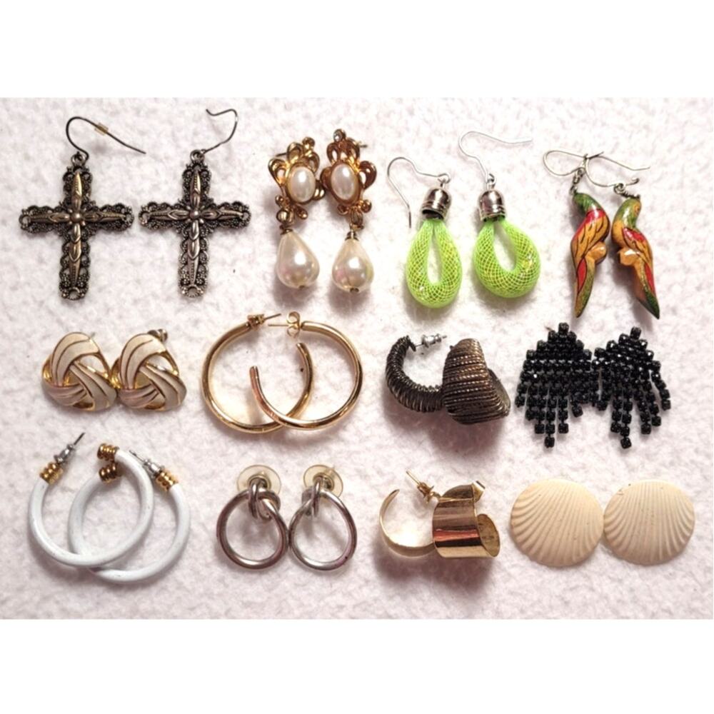 12 Pc Vtg Earrings Lot Hoops Button Enamel Dangle Mixed Variety Y2K 90s 80s